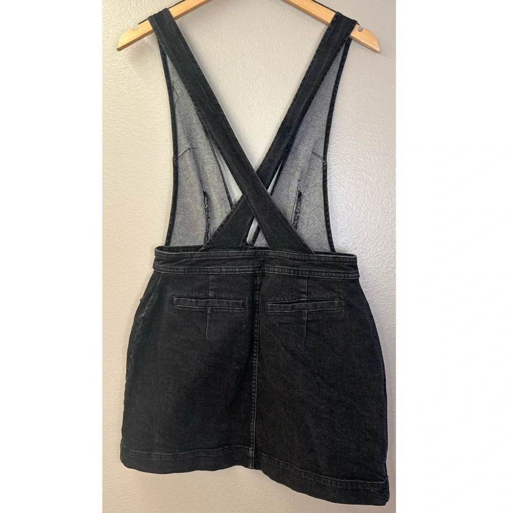 Free People Old School Love Black Wash Denim Mini Dress Overalls Skirtall - Picture 8 of 9